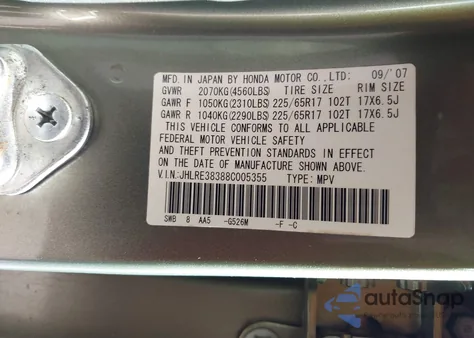 2008 Honda Cr-V Lx z USA, uszkodzony, nr VIN JHLRE38388C005355